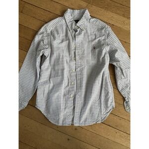 Ralph Lauren Button Down Shirt Kids S 8 Red White Blue Plaid Cotton Long Sleeve